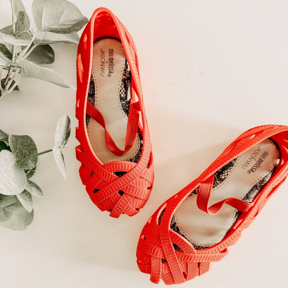 Mini Melissa | Jason Wu Red Ribbon Wrapped Ballet Flats. Size 11